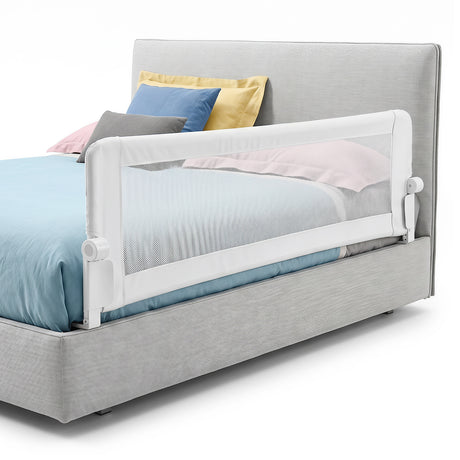 Universal Kids Bedrail Guard with Adjustable Safety Strap for Single Double Queen King Mattress, White/Grey