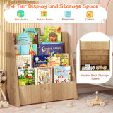 4-Tier Kids Wooden Bookshelf with Deep Compartments