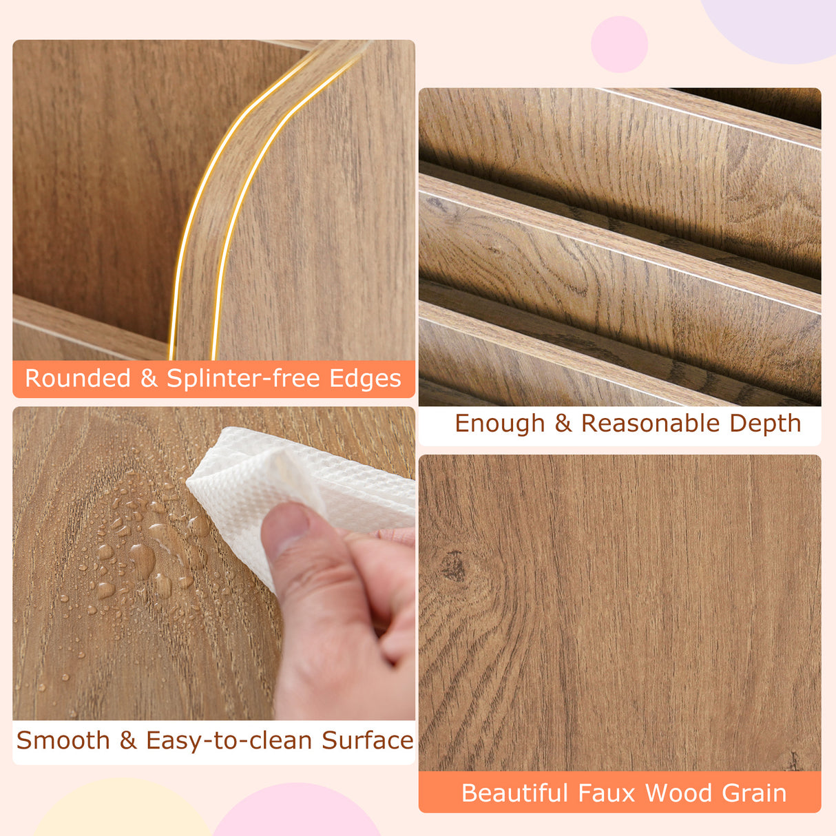 4-Tier Kids Wooden Bookshelf with Deep Compartments