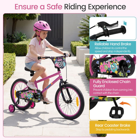 Children Bicycle with Handbrake and Height-Adjustable Seat for Boys and Girls