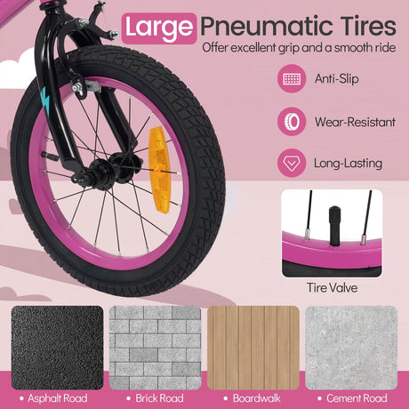 Children Bicycle with Handbrake and Height-Adjustable Seat for Boys and Girls