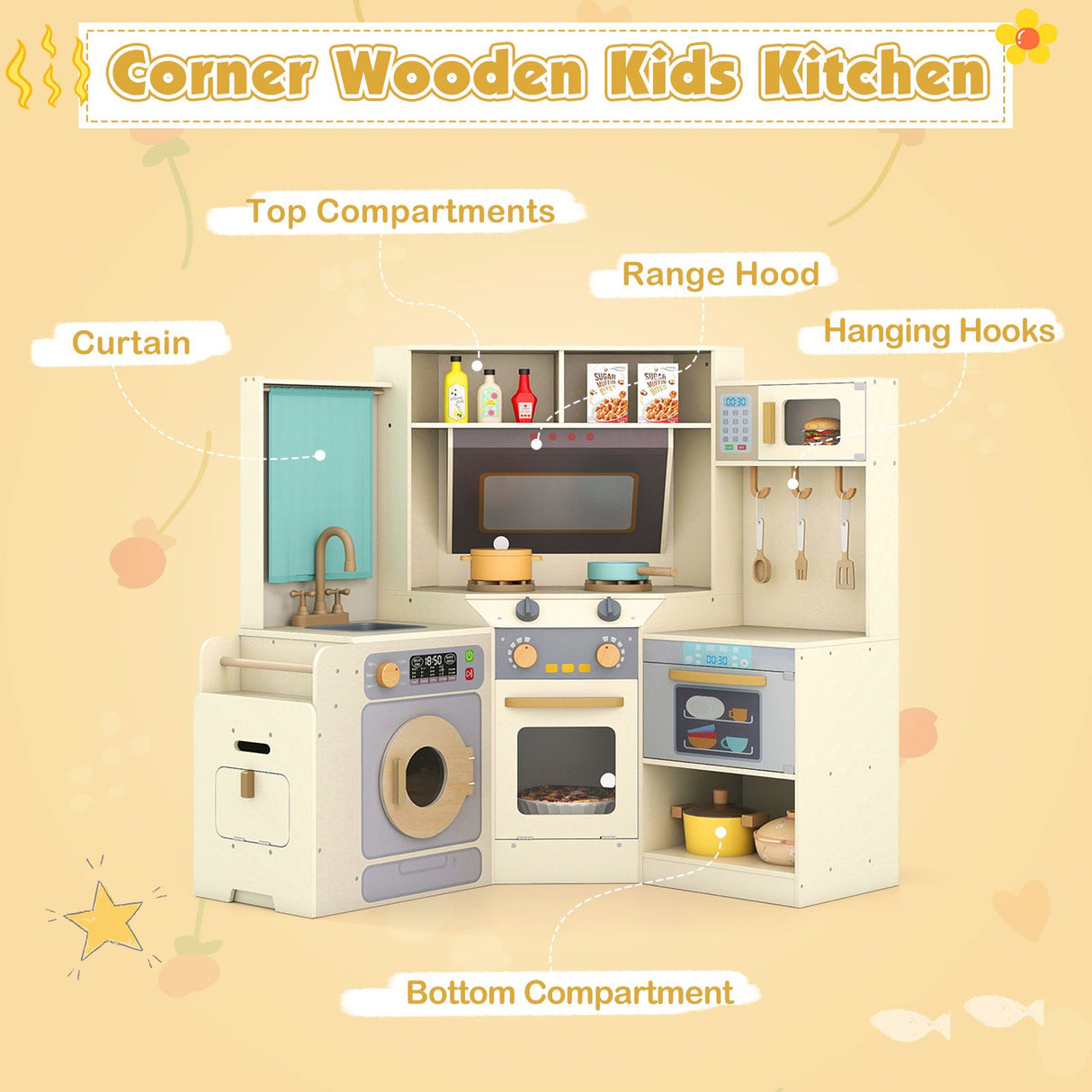 Corner Kitchen with Pull-out Trash Can and Cooking Accessories