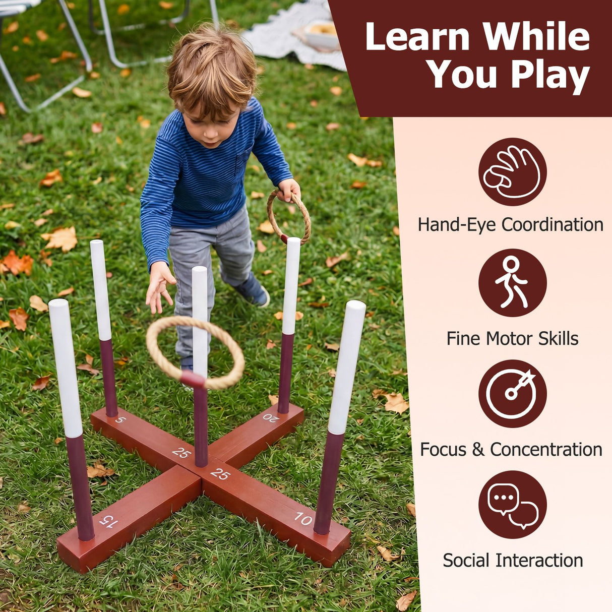 Ring Toss Yard Game Set with 6 Rings for Party and Outdoor Activities