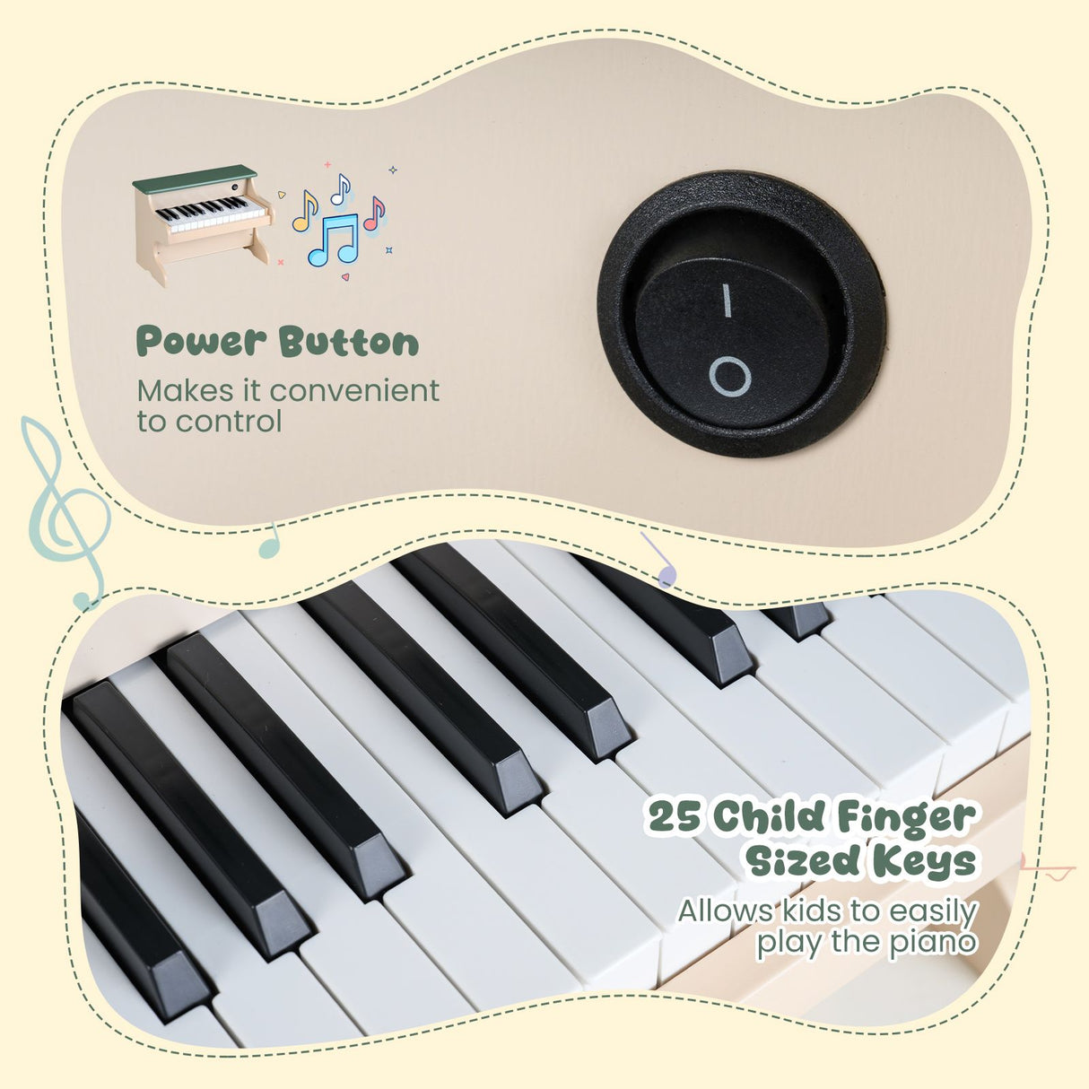 25 Keys Wooden Digital Piano Toy with Removable Music Stand