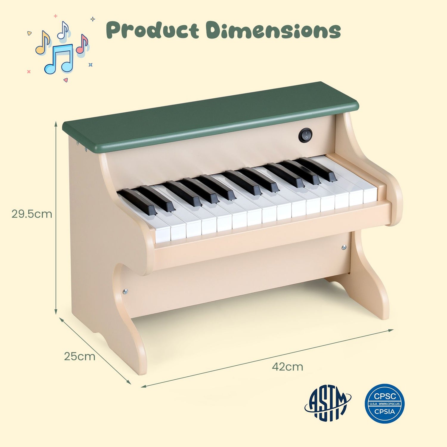 25 Keys Wooden Digital Piano Toy with Removable Music Stand