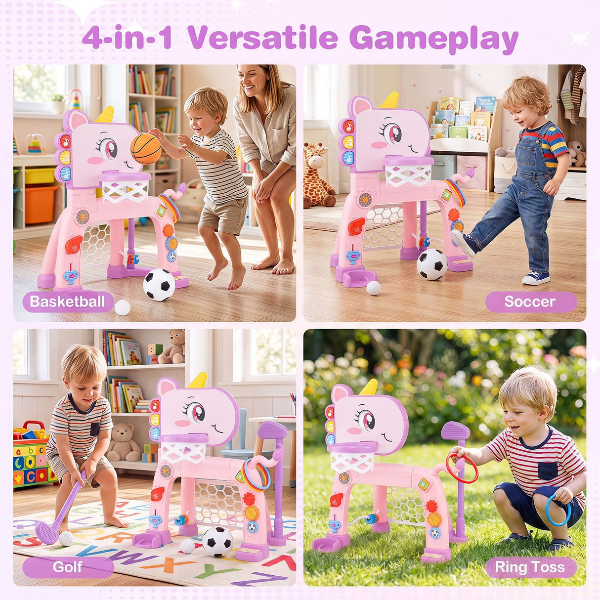 HONEY JOY Dinosaur Toddler Basketball Hoop & Soccer Ball Activity Center