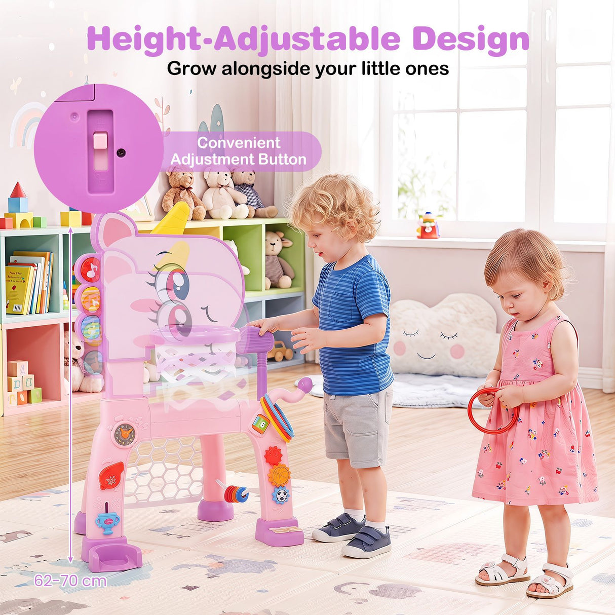 HONEY JOY Dinosaur Toddler Basketball Hoop & Soccer Ball Activity Center