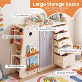 Dinosaur Toy Storage with 5 Bins and 3-Tier Bookshelf for Kids