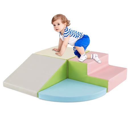 BABY JOY 4-Piece Climb and Crawl Foam Play Set, Soft Toddler Corner Climbing Sliding Blocks