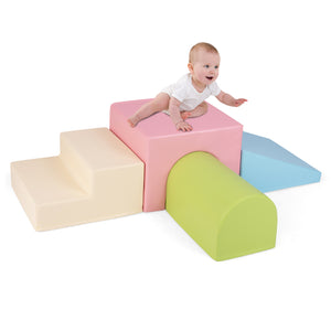 4-Piece Kids Climb and Crawl Foam Block Play Set, Pink - BABY JOY