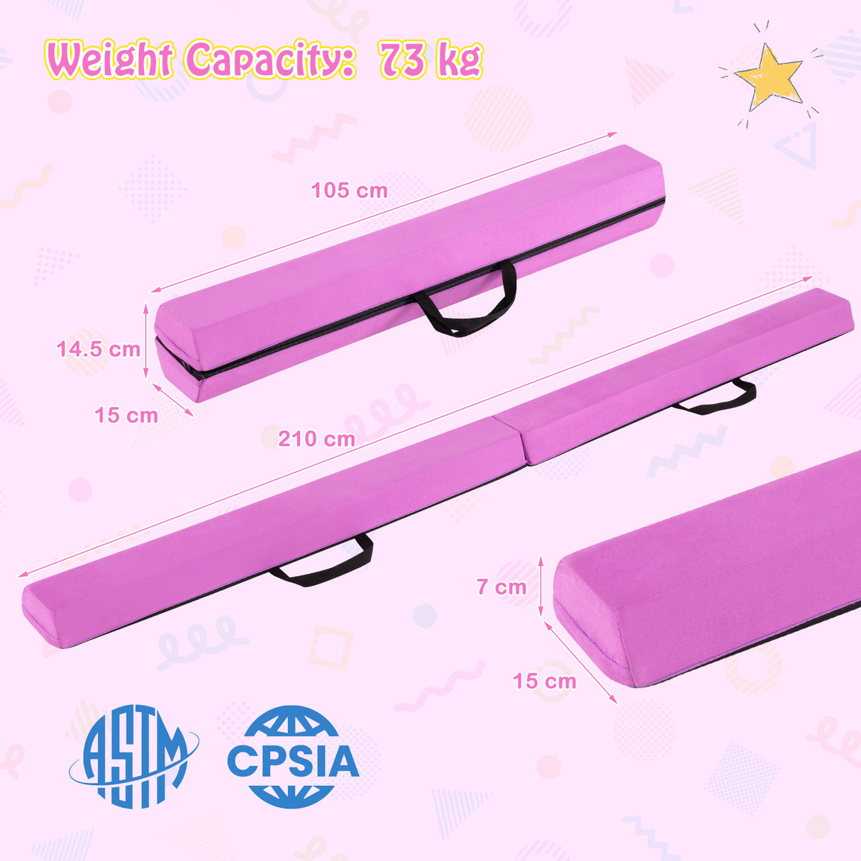2.1M Folding Balance Beam with Carry Handle and Foam Padding