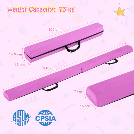 2.1M Folding Balance Beam with Carry Handle and Foam Padding