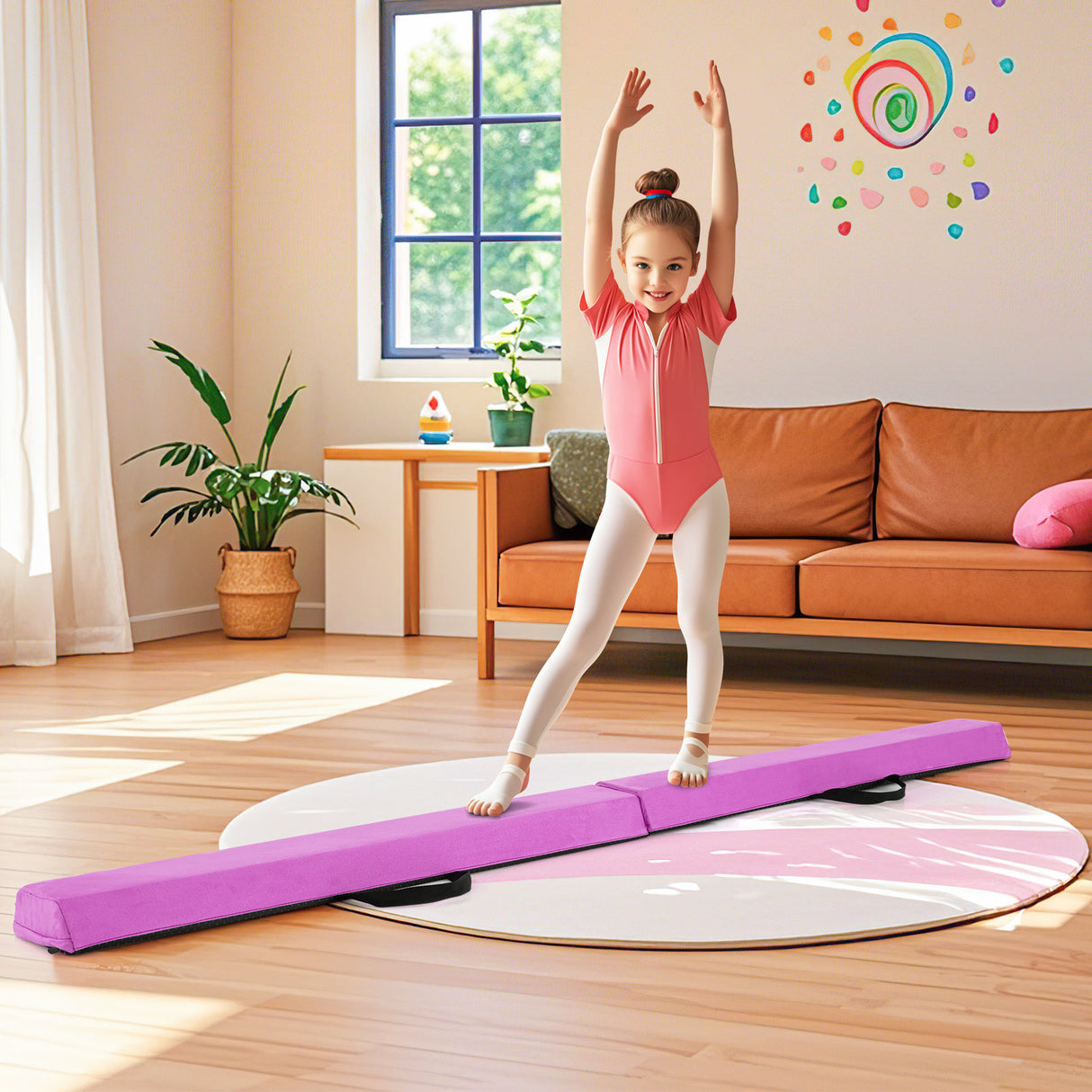 2.1M Folding Balance Beam with Carry Handle and Foam Padding