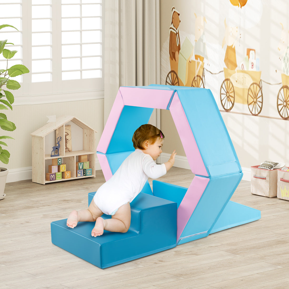 3-Piece Baby Foam Climbing Blocks, Indoor Climb and Crawl Activity Play Set with Ball Pit