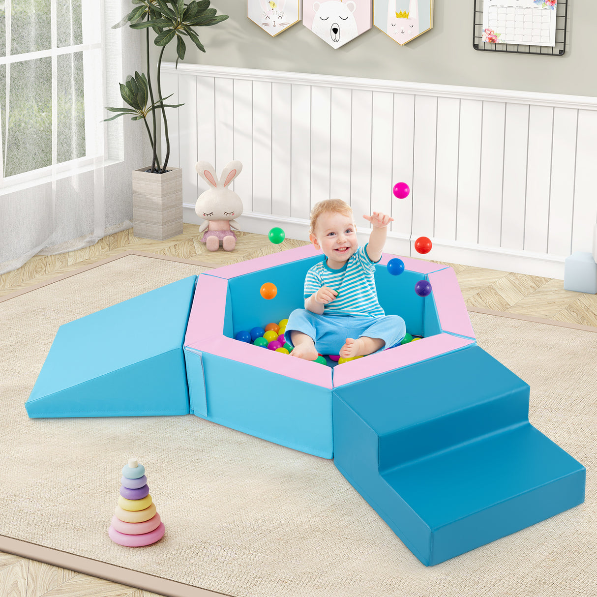 3-Piece Baby Foam Climbing Blocks, Indoor Climb and Crawl Activity Play Set with Ball Pit
