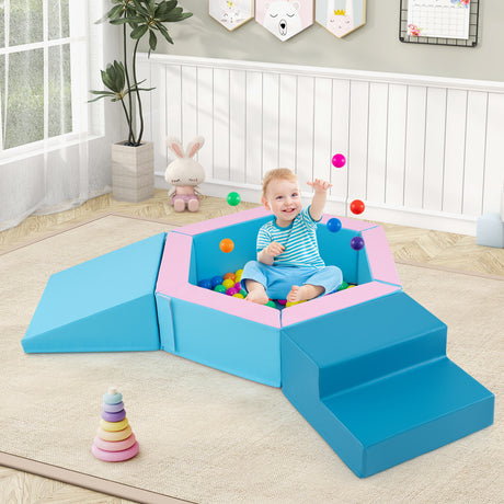 3-Piece Baby Foam Climbing Blocks, Indoor Climb and Crawl Activity Play Set with Ball Pit