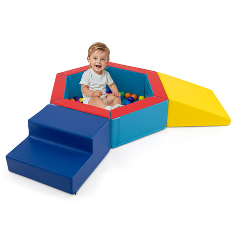 3-Piece Baby Foam Climbing Blocks, Indoor Climb and Crawl Activity Play Set with Ball Pit