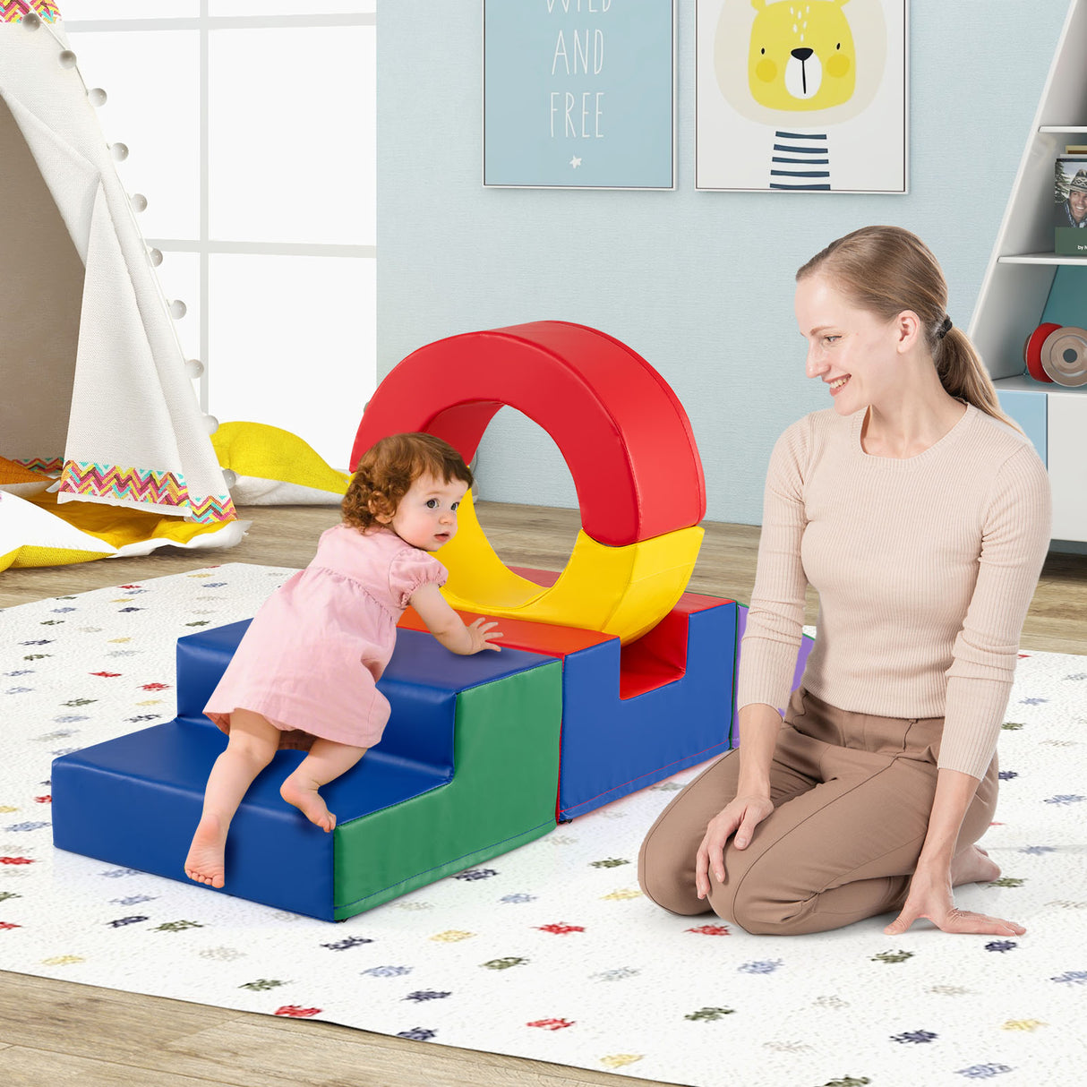 5 Pieces Kids Climbing Foam Blocks Playset Soft Play Climb and Crawl Playset