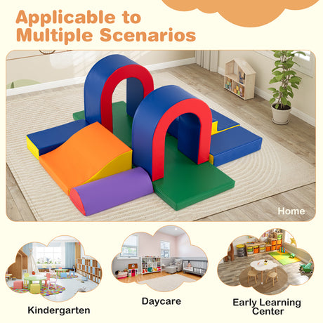 Colorful play structure suitable for multiple settings including home, kindergarten, daycare, and early learning center.