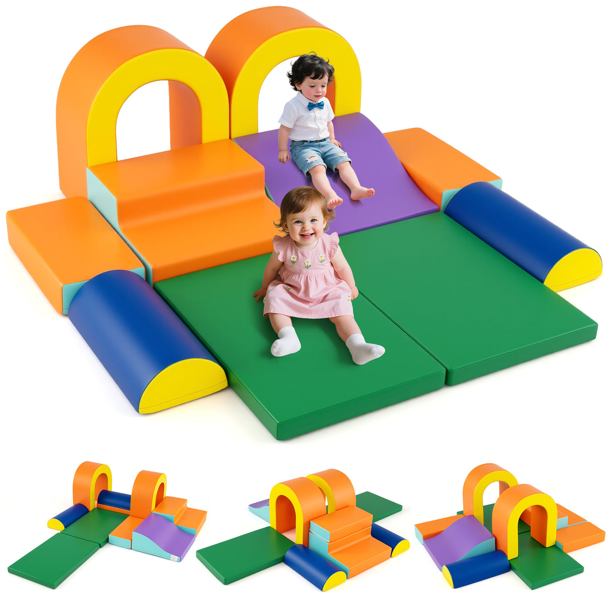 10-Piece Foam Climbing Blocks, Soft PU Leather Play Gym