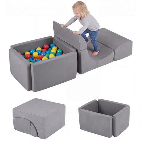 Foam Climbing Blocks for Toddlers Kids Soft Play Set with Ball Pit and Suede Covers