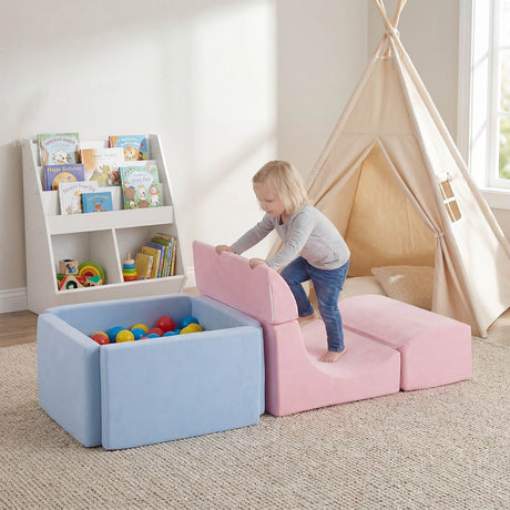Foam Climbing Blocks for Toddlers Kids Soft Play Set with Ball Pit and Suede Covers