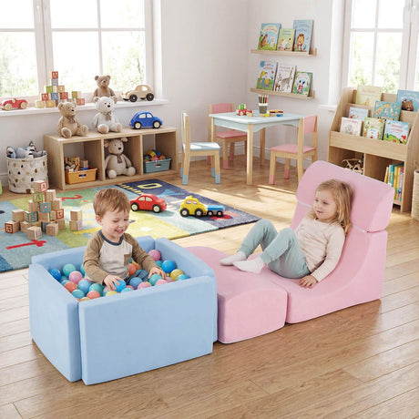 Foam Climbing Blocks for Toddlers Kids Soft Play Set with Ball Pit and Suede Covers