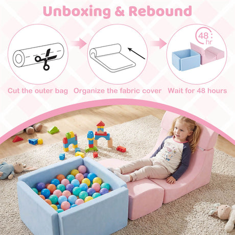 Foam Climbing Blocks for Toddlers Kids Soft Play Set with Ball Pit and Suede Covers