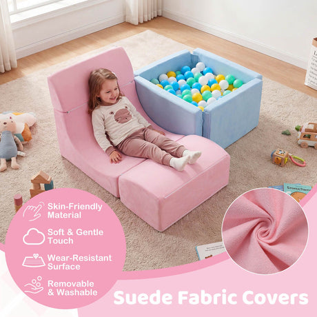 Foam Climbing Blocks for Toddlers Kids Soft Play Set with Ball Pit and Suede Covers