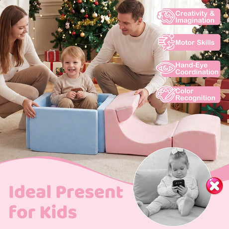 Foam Climbing Blocks for Toddlers Kids Soft Play Set with Ball Pit and Suede Covers