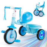 Foldable Toddler Tricycle with Lighting Wheels and Adjustable Seat for 2-5 Years Old