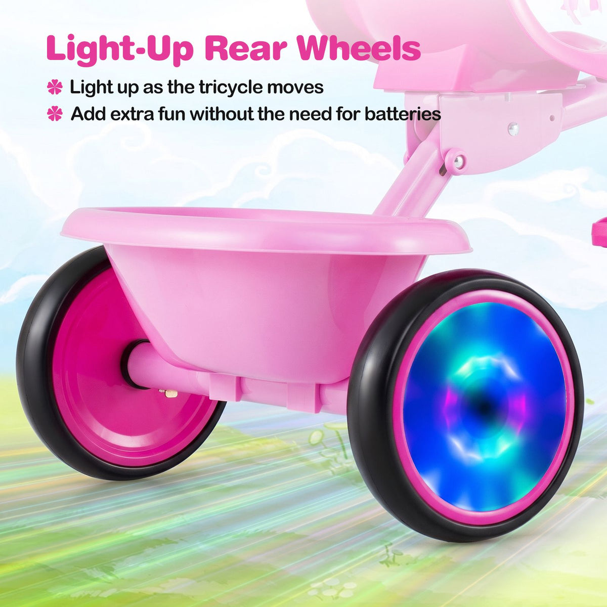 Foldable Toddler Tricycle with Lighting Wheels and Adjustable Seat for 2-5 Years Old