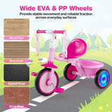Foldable Toddler Tricycle with Lighting Wheels and Adjustable Seat for 2-5 Years Old