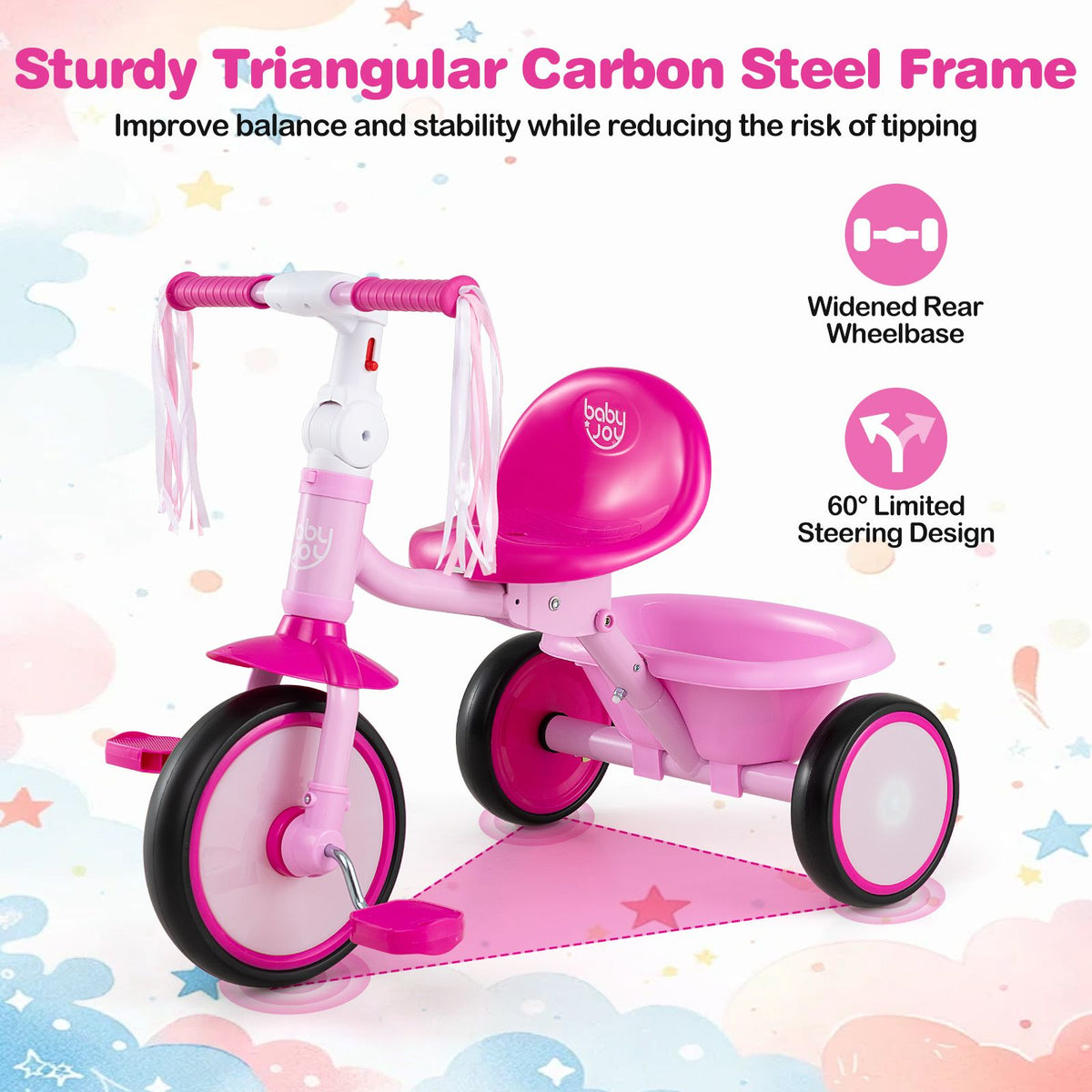 Foldable Toddler Tricycle with Lighting Wheels and Adjustable Seat for 2-5 Years Old
