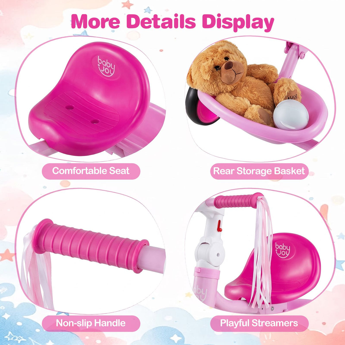 Foldable Toddler Tricycle with Lighting Wheels and Adjustable Seat for 2-5 Years Old