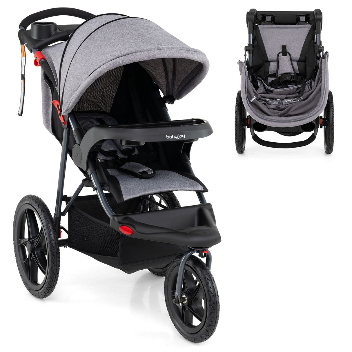 Foldable Jogger with Adjustable Canopy and Detachable Tray