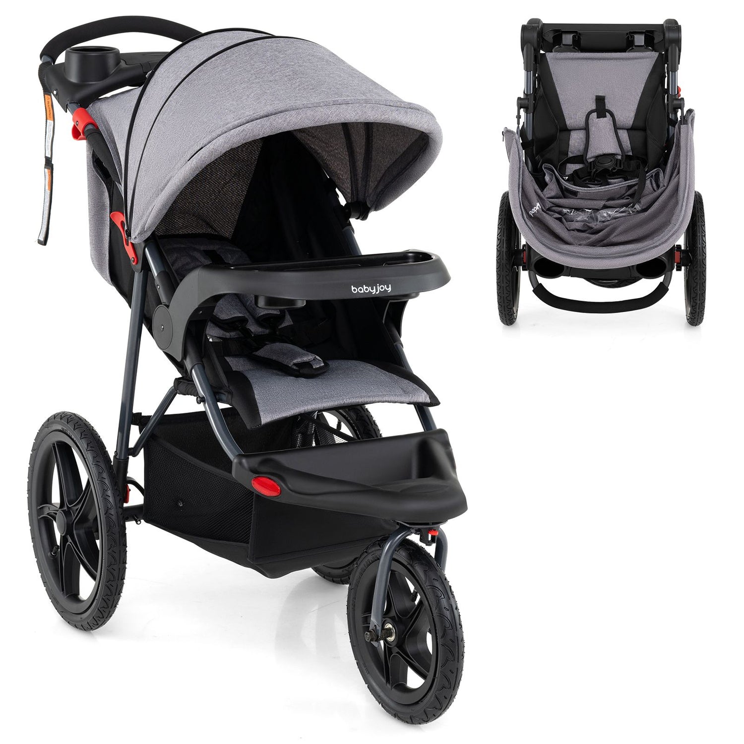 Foldable Jogger with Adjustable Canopy and Detachable Tray