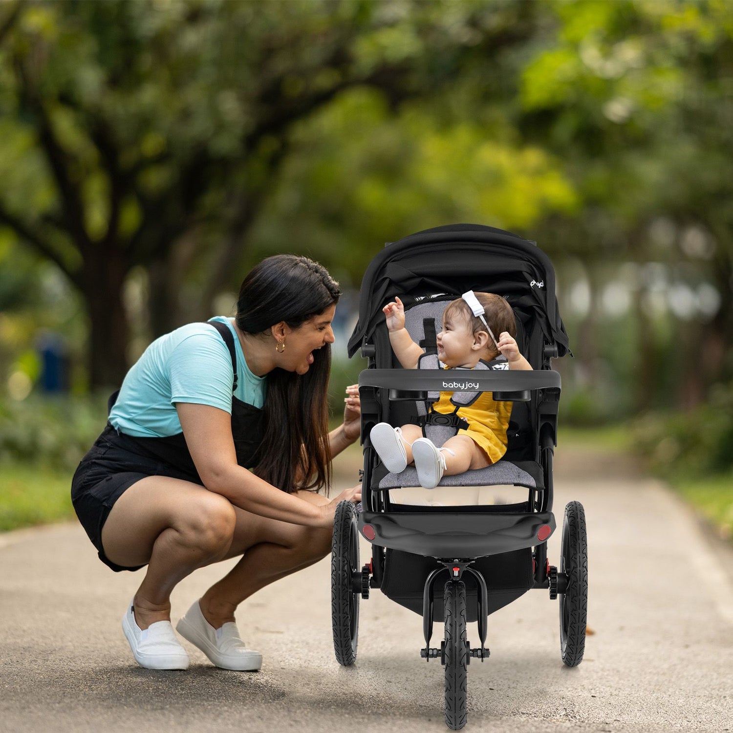 easy to fold jogging stroller Foldable Jogger with Adjustable Canopy and Detachable Tray – Babyjoy