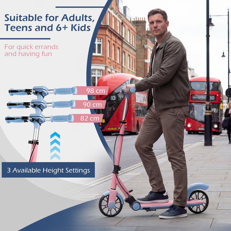 Foldable Scooter with 2 Light-up Wheels and 3-Height Adjustable Handle