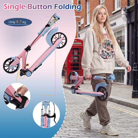 Foldable Scooter with 2 Light-up Wheels and 3-Height Adjustable Handle