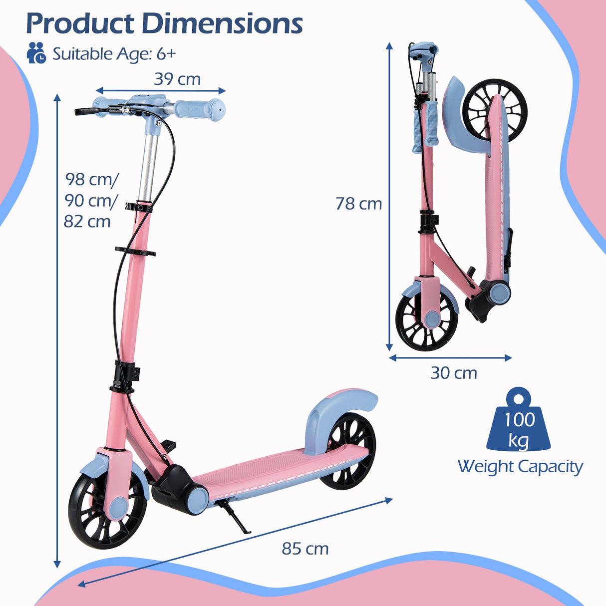 Foldable Scooter with 2 Light-up Wheels and 3-Height Adjustable Handle