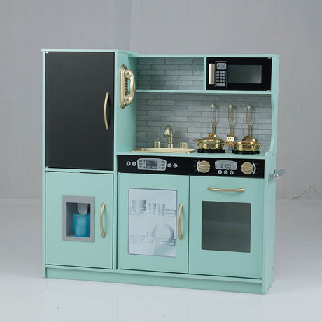 HONEY JOY Pretend Play Kitchen, Toddler Kitchen Playset w/Blackboard, Phone, Microwave, Ice Maker, Dishwasher & Oven