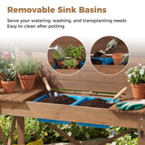 Outdoor Potting Bench Table, Wooden Garden Workstation with Sliding Tabletop