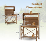 Outdoor Potting Bench Table, Wooden Garden Workstation with Sliding Tabletop