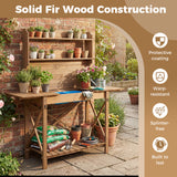 Outdoor Potting Bench Table, Wooden Garden Workstation with Sliding Tabletop