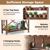 Outdoor Potting Bench Table, Wooden Garden Workstation with Sliding Tabletop