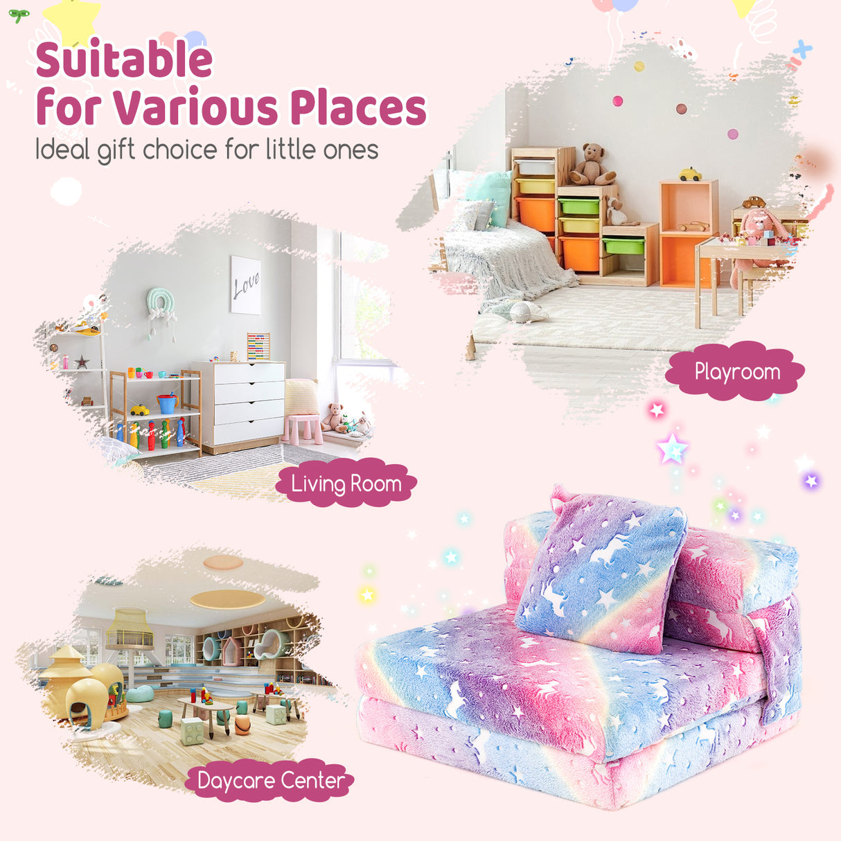 HONEY JOY Glow in The Dark Kids Folding Sofa Bed Floor Mattress
