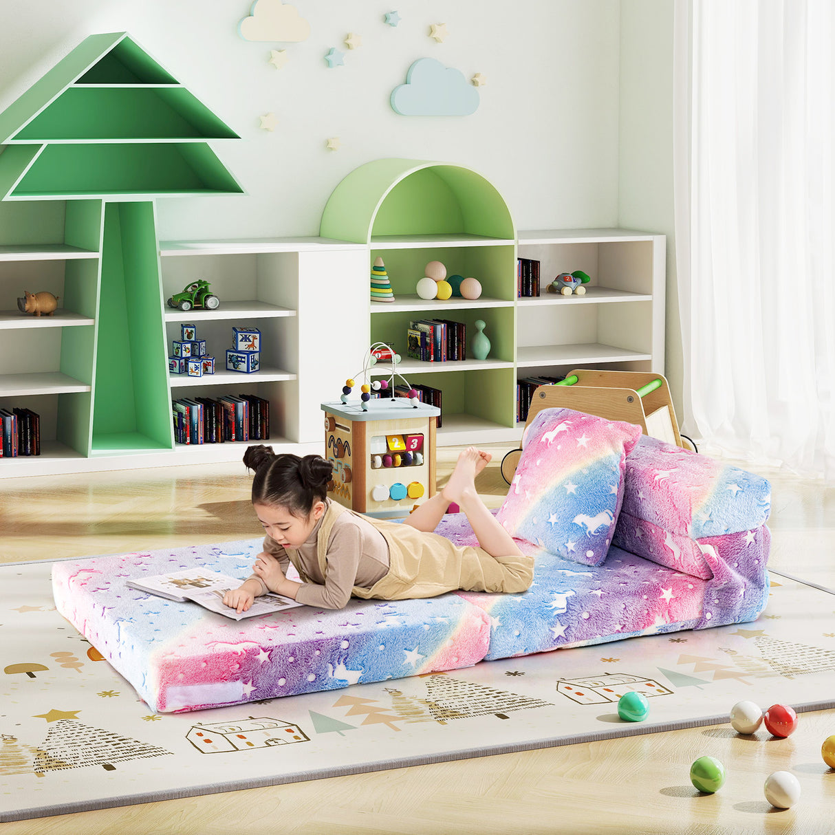 HONEY JOY Glow in The Dark Kids Folding Sofa Bed Floor Mattress