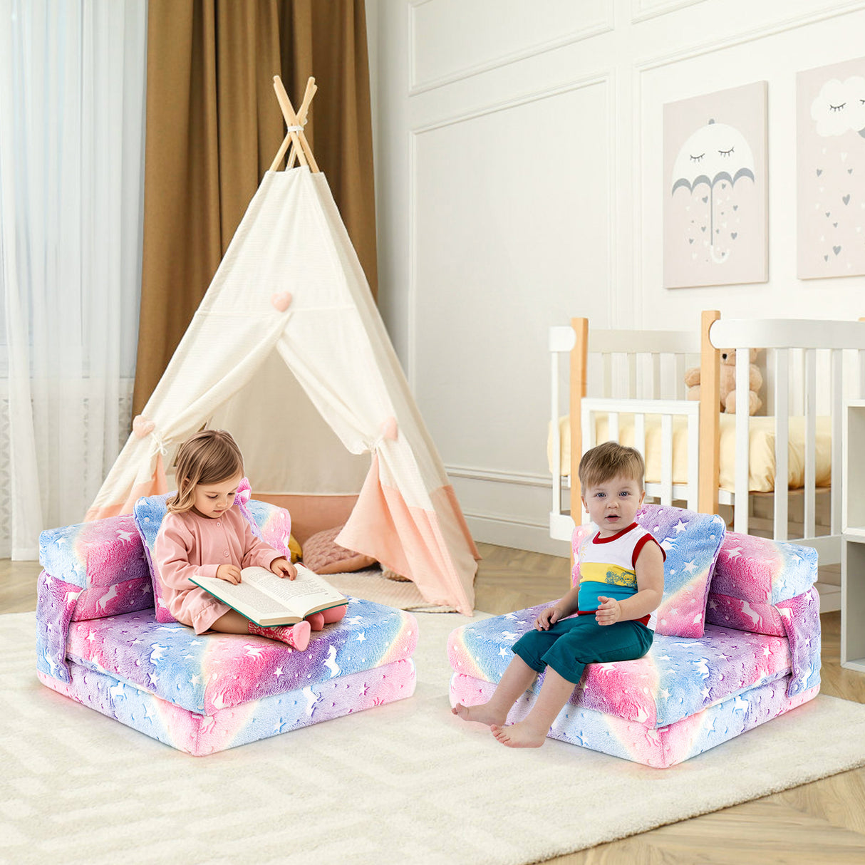 HONEY JOY Glow in The Dark Kids Folding Sofa Bed Floor Mattress
