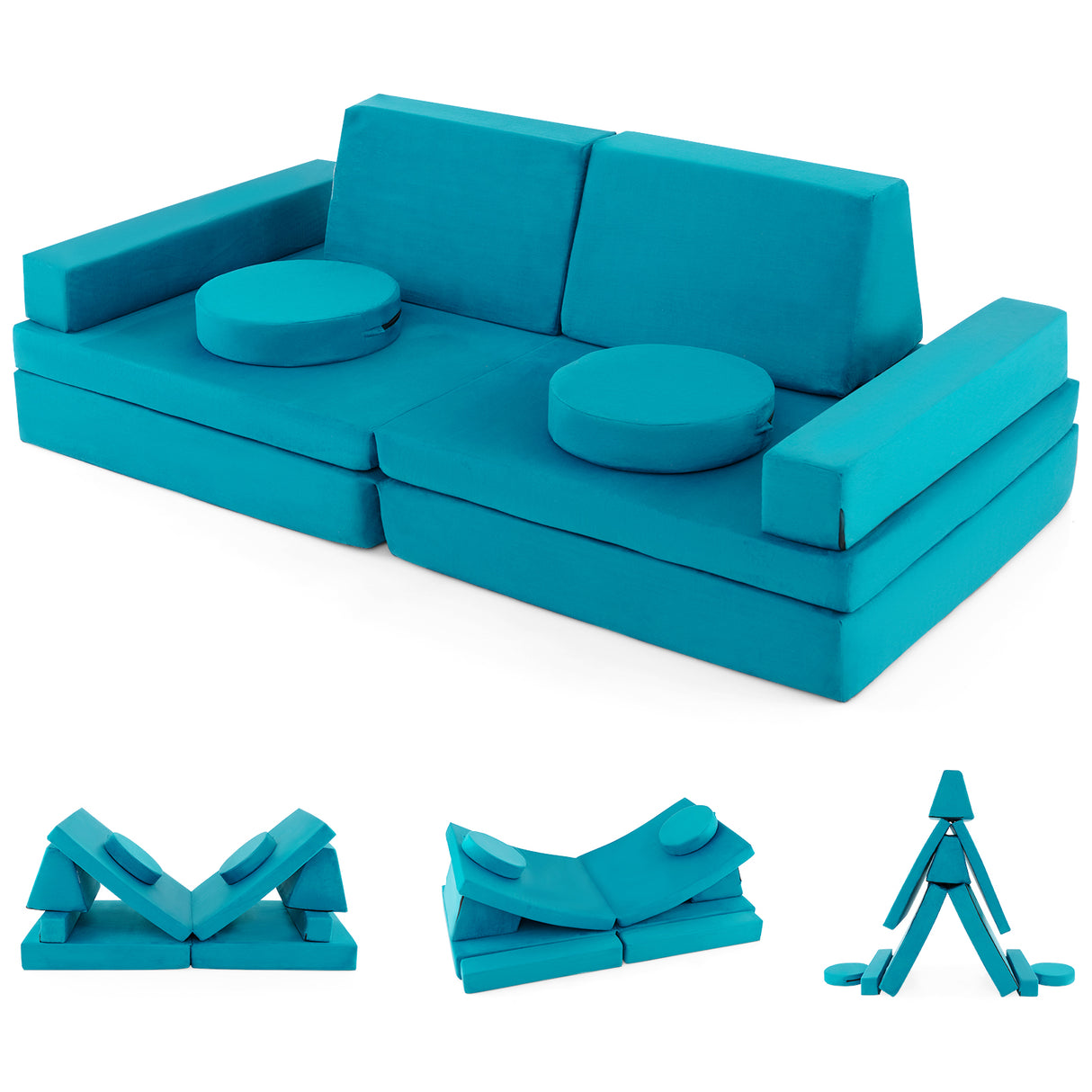 Kids Modular Convertible Foam Folding Sofa with Portable Handle